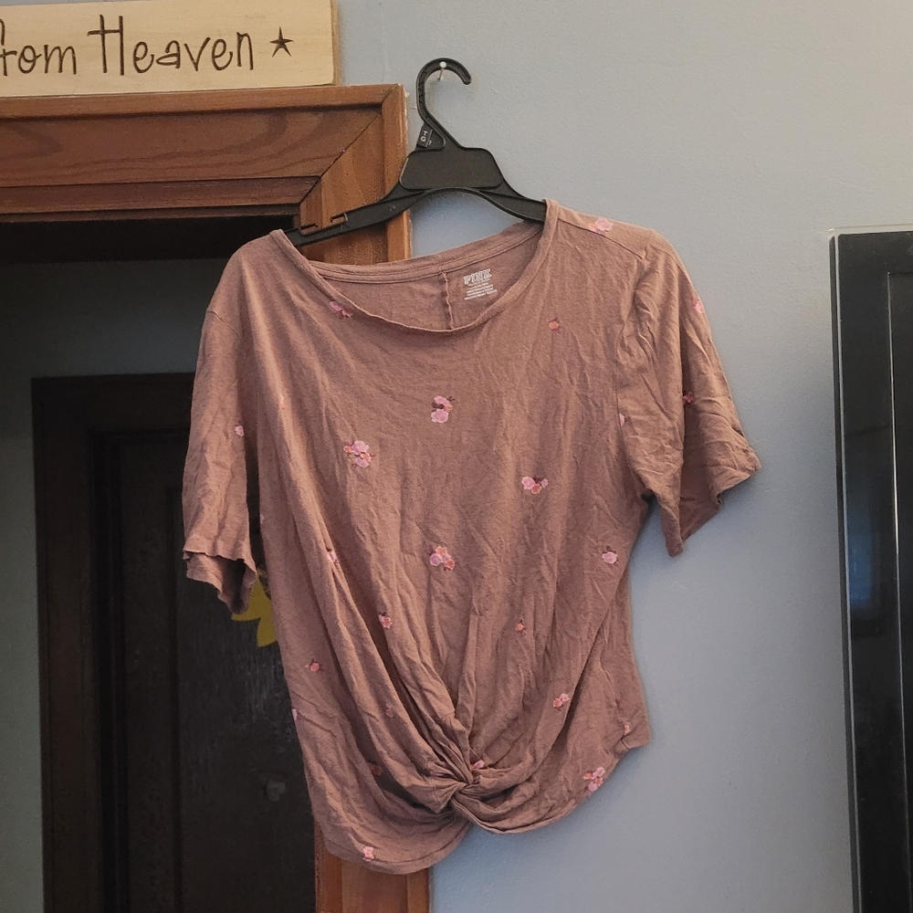 PINK Floral T-Shirt w/ Knot